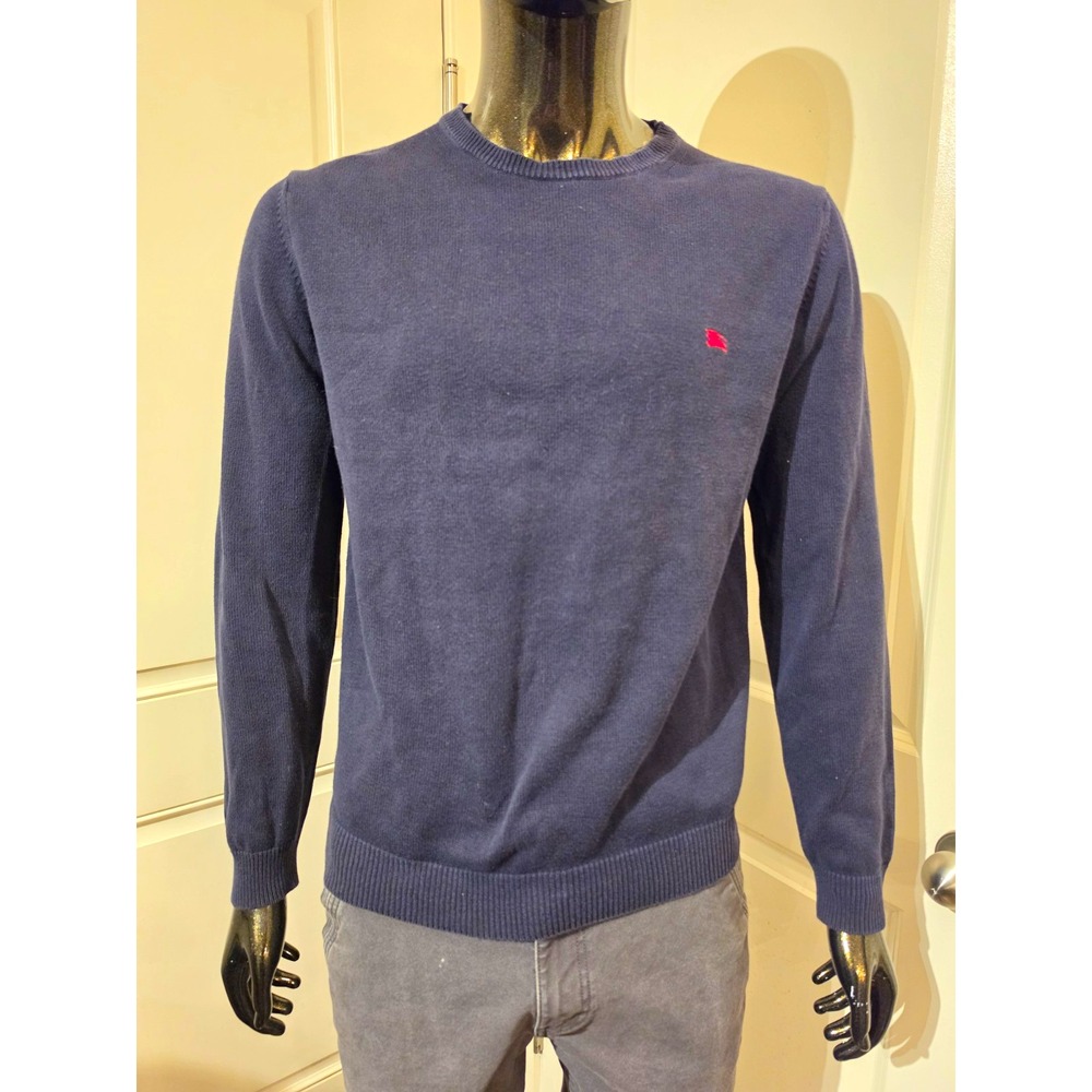Burberry London Mens S Navy Knit Crewneck Pullover Sweater Cotton Logo
